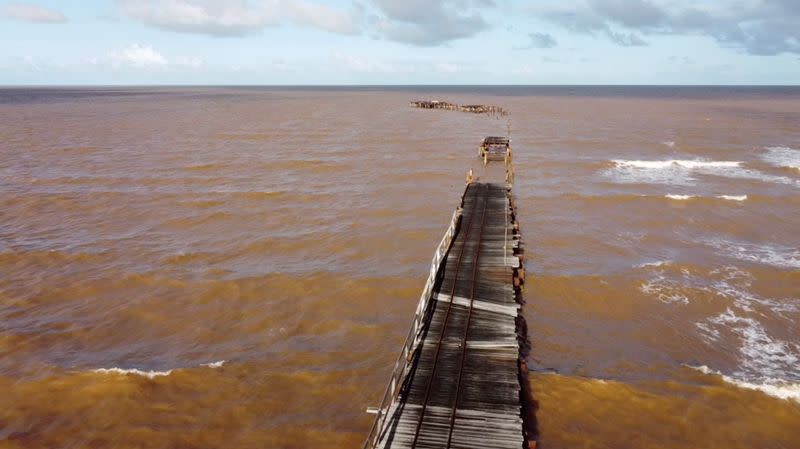 One Mile Jetty is seen destroyed by tropical cyclone Seroja in Carnarvon