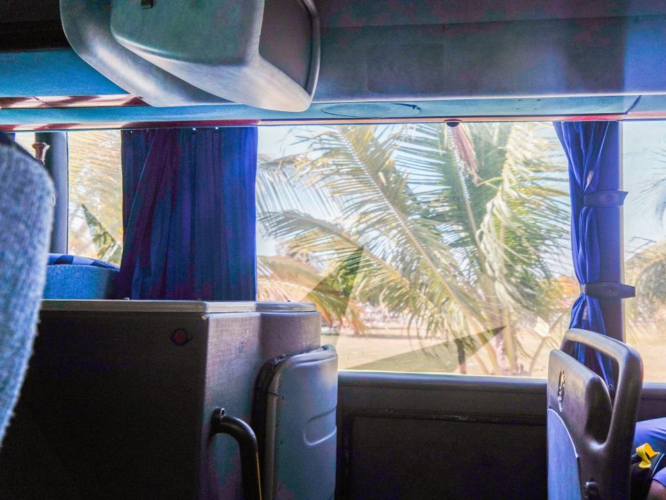 Inside a tour bus in Costa Maya