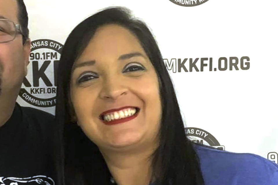 FILE - This photo provided by KKFI 90.1FM shows Lisa Lopez-Galvan. Known as Lisa G on KKFI-FM, host of "Taste of Tejano" Lopez-Galvan was fatally shot on Wednesday, Feb. 14, 2024 while celebrating the Kansas City Chiefs Super Bowl victory in Kansas City, Mo. Lisa Lopez-Galvan is set to be remembered Saturday, Feb. 24, during funeral services attended by friends and family. (KKFI 90.1FM via AP)