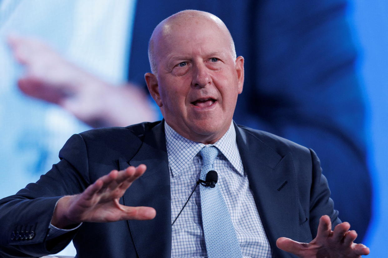 David Solomon, Chairman and CEO of Goldman Sachs, speaks at the 2022 Milken Institute Global Conference, in Beverly Hills, California, U.S., May 2, 2022.  REUTERS/Mike Blake