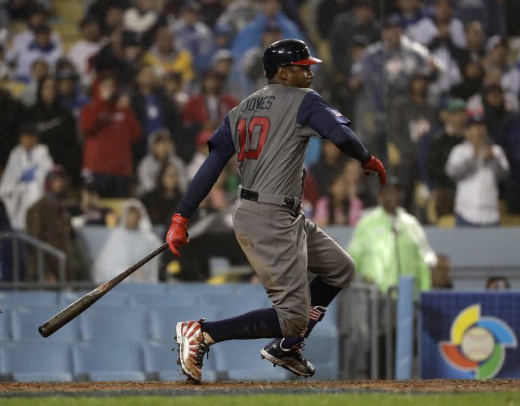 Adam Jones’ late groundout drove in the go-ahead run for Team USA. (AP Photo)