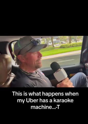 <p>Toby Keith/Tiktok</p> Toby Keith shared a video of his Uber karaoke session on Instagram.