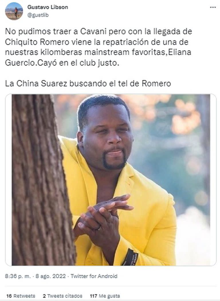 Meme de la llegada de Eliana Guercio al país