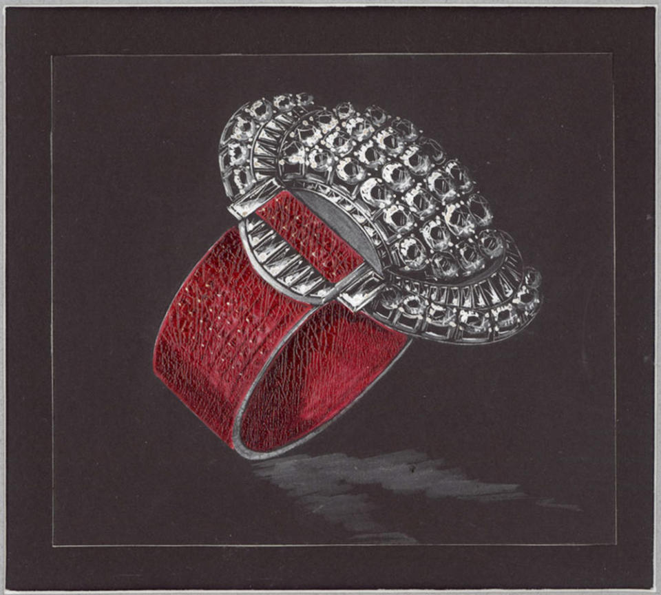 Van Cleef & Arpels' drawing of Marlene Dietrich's Jarretiere ruby-and-diamond bracelet