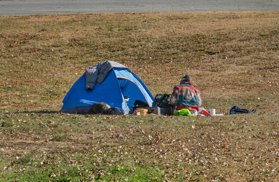 A homeless camp is pictured Dec. 11 near Lightning Creek along S Santa Fe Avenue in Oklahoma City.