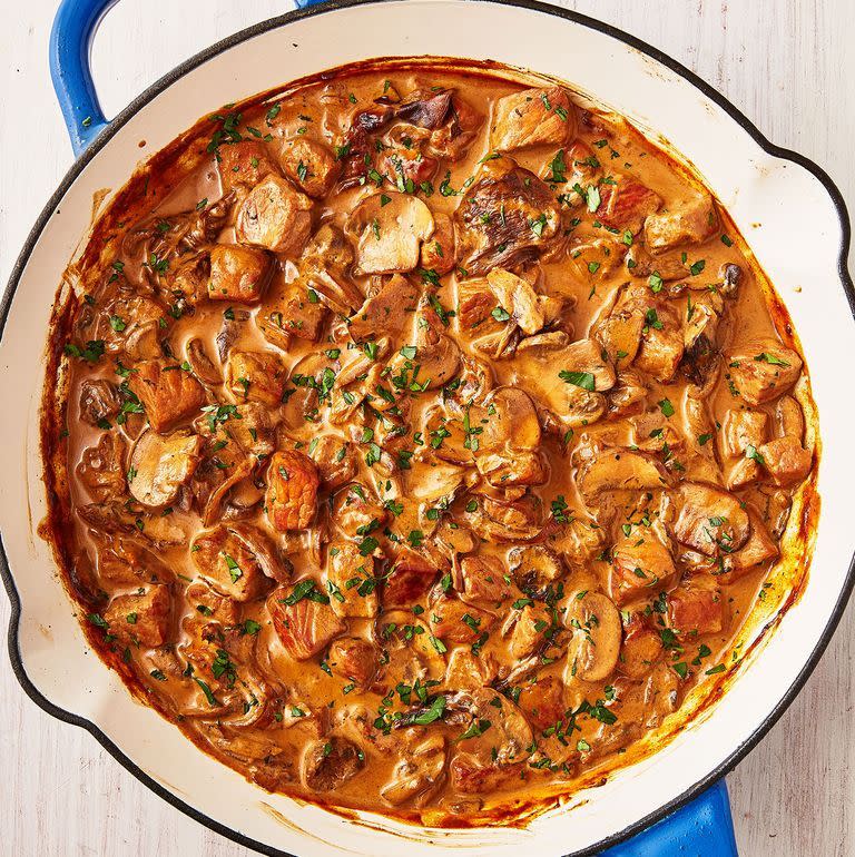 <p><a href="http://www.delish.com/uk/pork" rel="nofollow noopener" target="_blank" data-ylk="slk:Pork" class="link rapid-noclick-resp">Pork</a> stroganoff is such an easy, flavourful dinner to make. Using pork fillet is perfect because it's such a tender cut, and really easy to cook with. Load your stroganoff up with mushrooms, mustard and sherry for the most delicious meal. </p><p>Get the <a href="https://www.delish.com/uk/cooking/recipes/a29782416/pork-stroganoff/" rel="nofollow noopener" target="_blank" data-ylk="slk:Pork Stroganoff" class="link rapid-noclick-resp">Pork Stroganoff</a> recipe.</p>