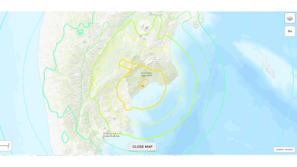 Map showing the location of the earthquake near Kamchatka Peninsula in 1923.