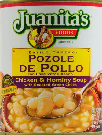 <p><strong>Juanita's Foods</strong></p><p>Walmart</p><p><strong>$3.28</strong></p><p><a href="https://www.delish.com/cooking/recipe-ideas/a30875851/pozole-recipe/" rel="nofollow noopener" target="_blank" data-ylk="slk:Pozole;elm:context_link;itc:0;sec:content-canvas" class="link ">Pozole</a> is a traditional Mexican stew that's made with meat, hominy, and often topped with shredded lettuce, cabbage, radishes, avocado, and lime. Thanks to Juanita's, you can buy cans of the comfort food at many grocery stores.</p>