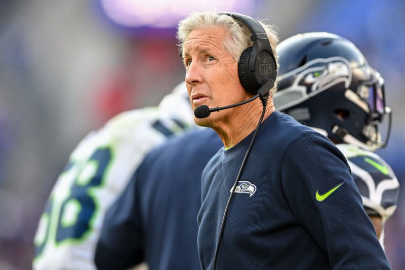 Head coach Pete Carroll and the Seattle Seahawks beat the Philadelphia Eagles to improve to 7-7 this season. File Photo by David Tulis/UPI