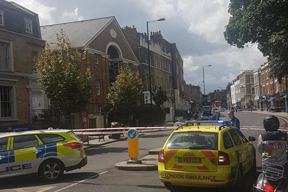 Stabbing: Police and paramedics at the scene in Stoke Newington: @faizal_ravat