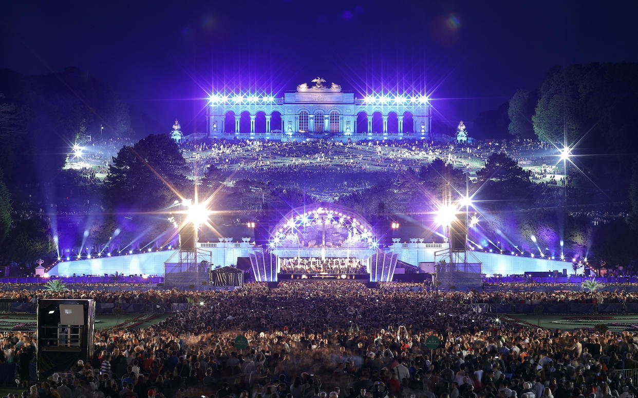 Once a year, the Vienna Philharmonic Orchestra opens its doors to the wider public at its open-air Summer Night Concert. - This content is subject to copyright.