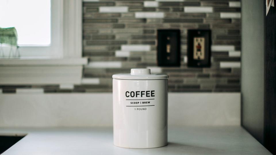 A jar of coffee on the countertop