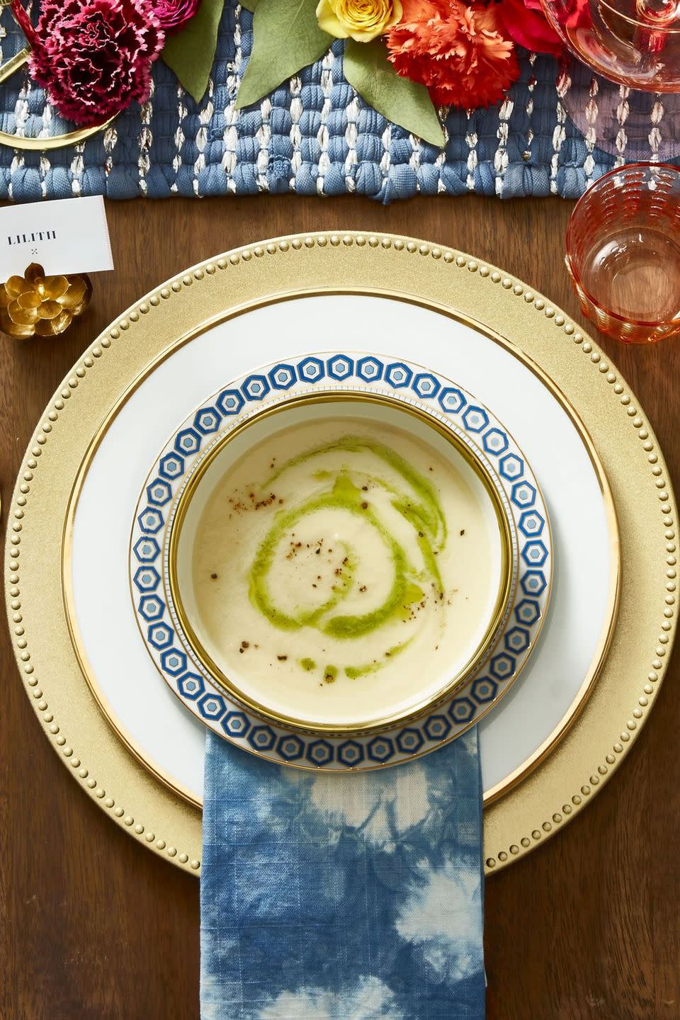 <p>Drizzle creamy cauliflower, onion, leek and garlic soup with fragrant chive oil to make it fancier for the holidays.</p><p><em><a href="https://www.goodhousekeeping.com/food-recipes/easy/a46630/20-minute-cauliflower-soup-recipe/" rel="nofollow noopener" target="_blank" data-ylk="slk:Get the recipe for 20-Minute Cauliflower Soup »;elm:context_link;itc:0;sec:content-canvas" class="link ">Get the recipe for 20-Minute Cauliflower Soup »</a></em></p><p><strong>RELATED: </strong><a href="https://www.goodhousekeeping.com/food-recipes/g3165/cauliflower-recipes/" rel="nofollow noopener" target="_blank" data-ylk="slk:30 Crazy-Delicious Cauliflower Recipes to Instantly Upgrade Your Veggie Game;elm:context_link;itc:0;sec:content-canvas" class="link ">30 Crazy-Delicious Cauliflower Recipes to Instantly Upgrade Your Veggie Game</a></p>