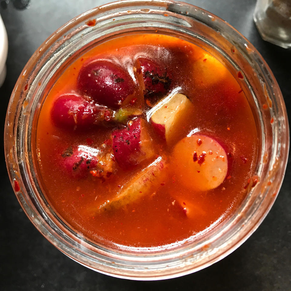 Mom's early morning radish-pickling in action. (Courtesy of the author)