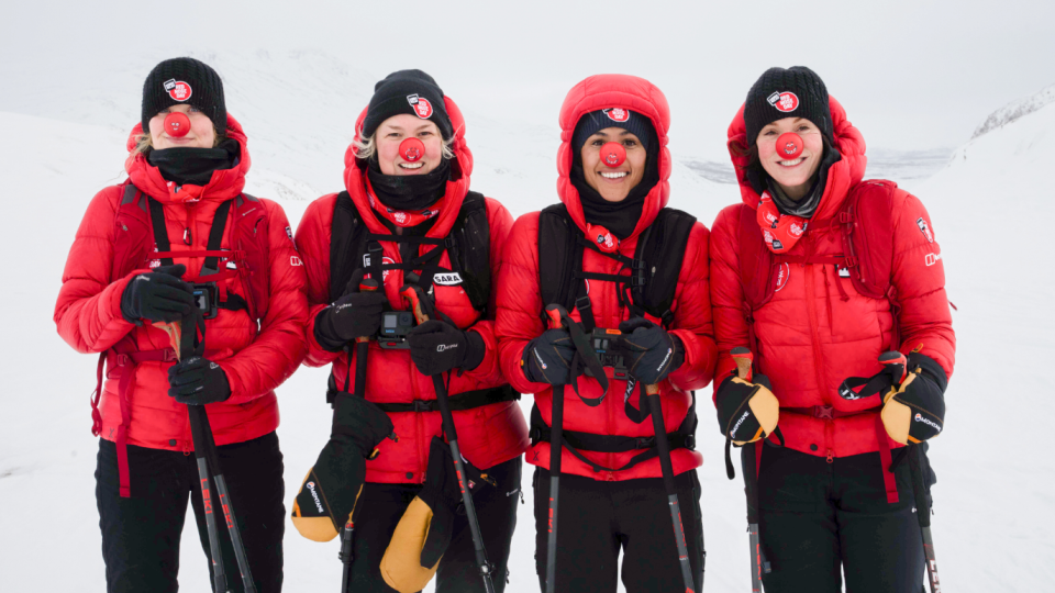 Laura Whitmore, Sara Davies, Alex Scott and Vicky Pattison completing the 'Snow Going Back' challenge
