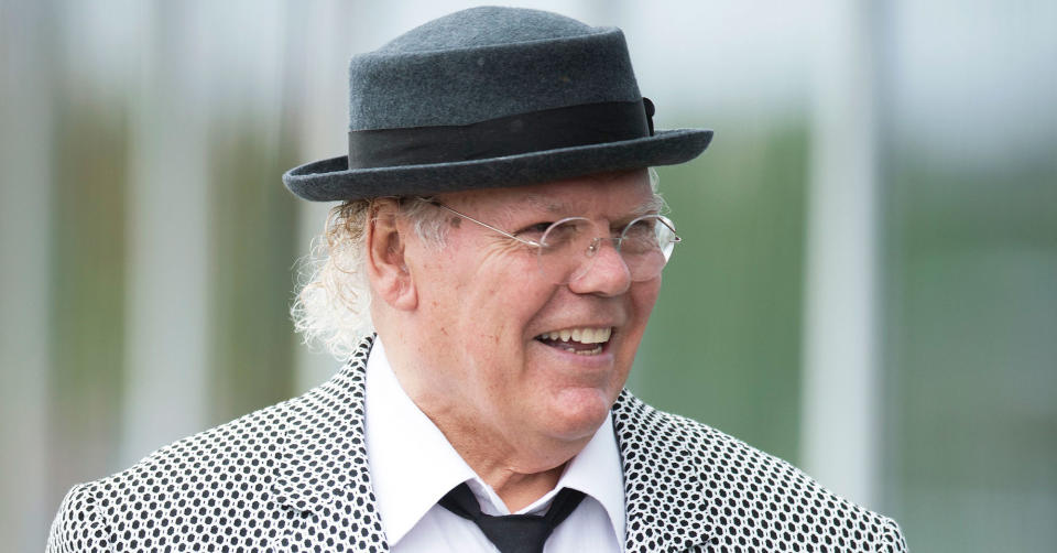 Comedian Roy Chubby Brown arrives at the New York Stadium in Rotherham for the funeral of Barry Chuckle.