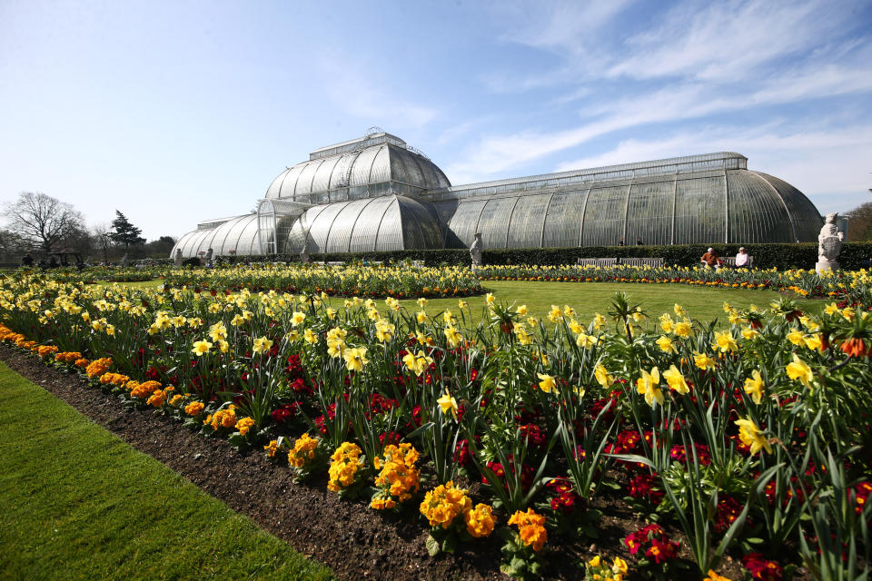 The Palm House at Kew Gardens in south-west London. Picture date: Tuesday March 30, 2021. Temperatures in parts of the UK are expected to be significantly warmer this week as families and friends are reunited and sporting activities are allowed to resume in England. (Photo by Yui Mok/PA Images via Getty Images)