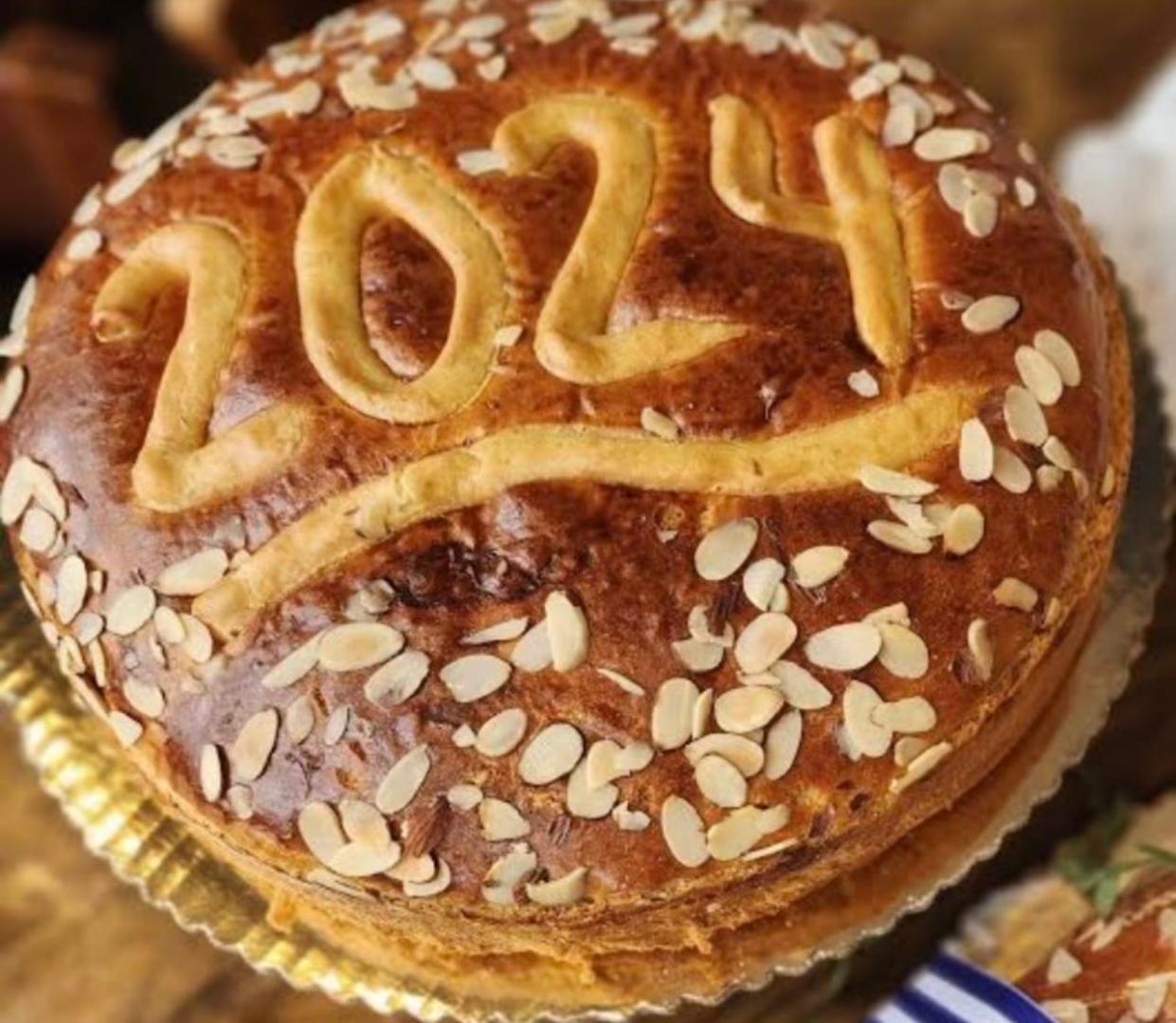 The Bournias family's vasilopita made for New Year's Day 2024.