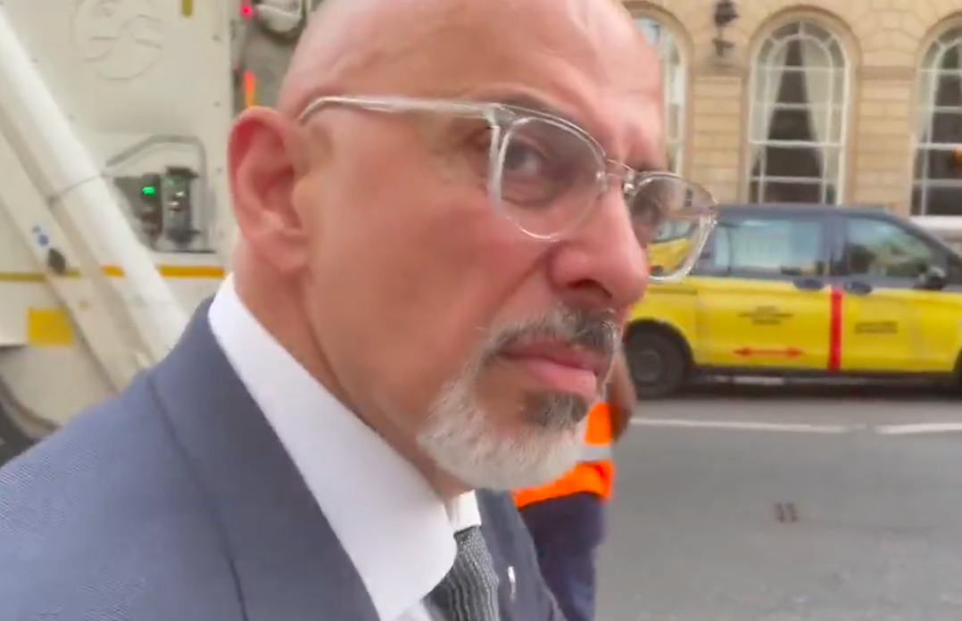 Nadhim Zahawi stared blankly as he was approached for questions about Boris Johnson. (ITN/ITV News)