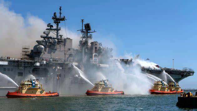 The USS Bonhomme Richard burned for more than four days and was the worst warship fire in Navy history outside of combat. (Photo: U.S. Navy via Getty Images)