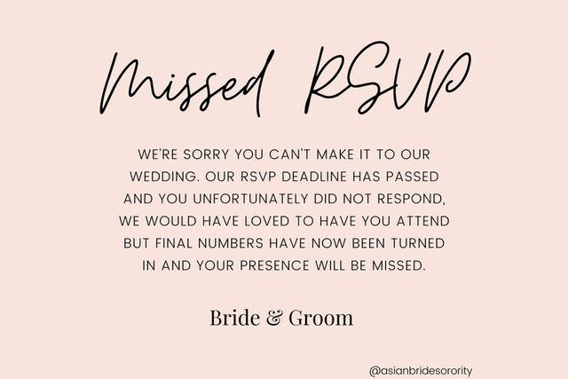 <p>SWNS</p> Nishma Mistry's "missed RSVP" message