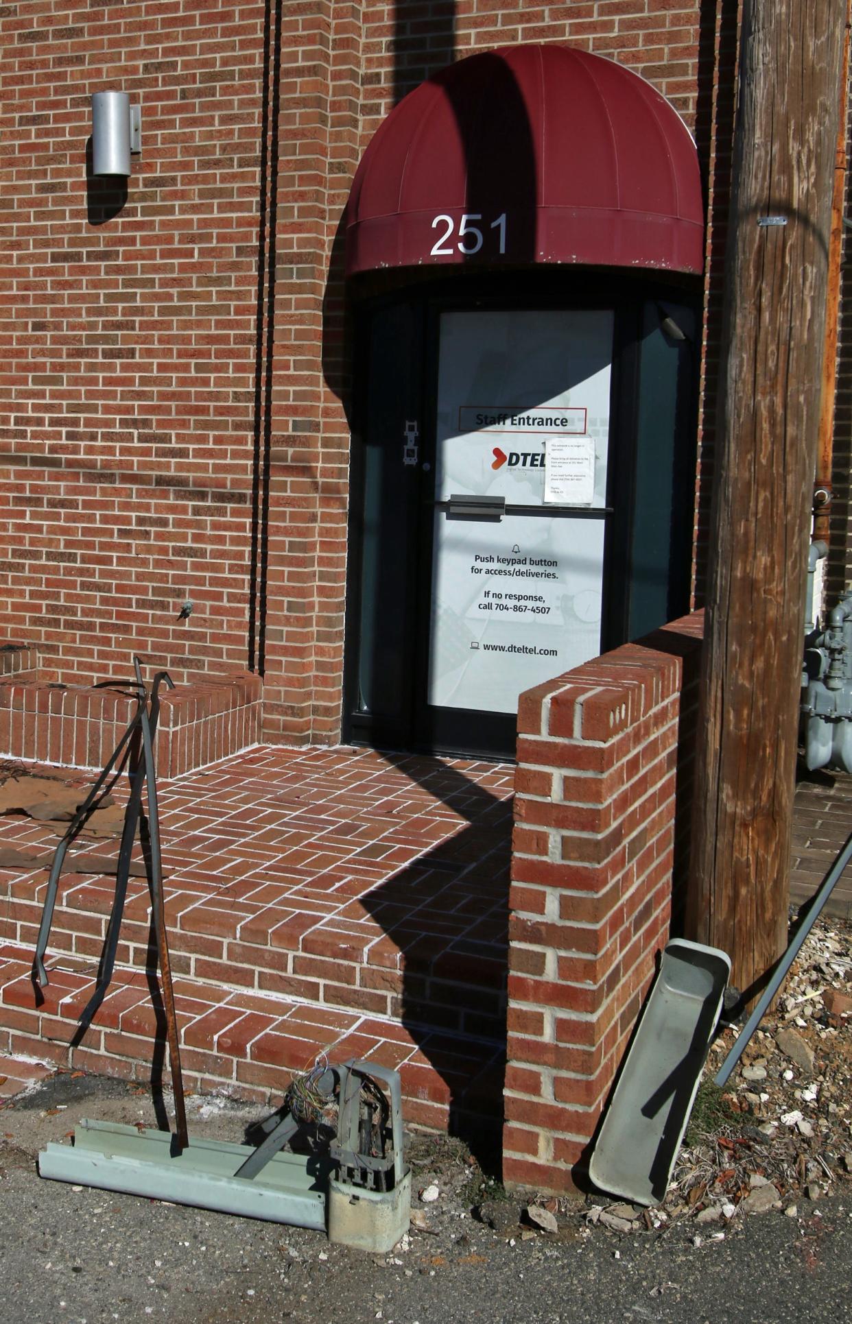 Vandalism outside DTEL at 251 West Main Avenue in Gastonia.