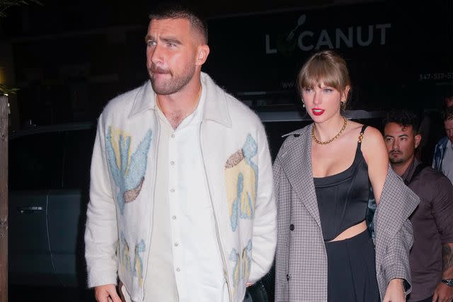 <p>Gotham/GC Images</p> Travis Kelce and Taylor Swift