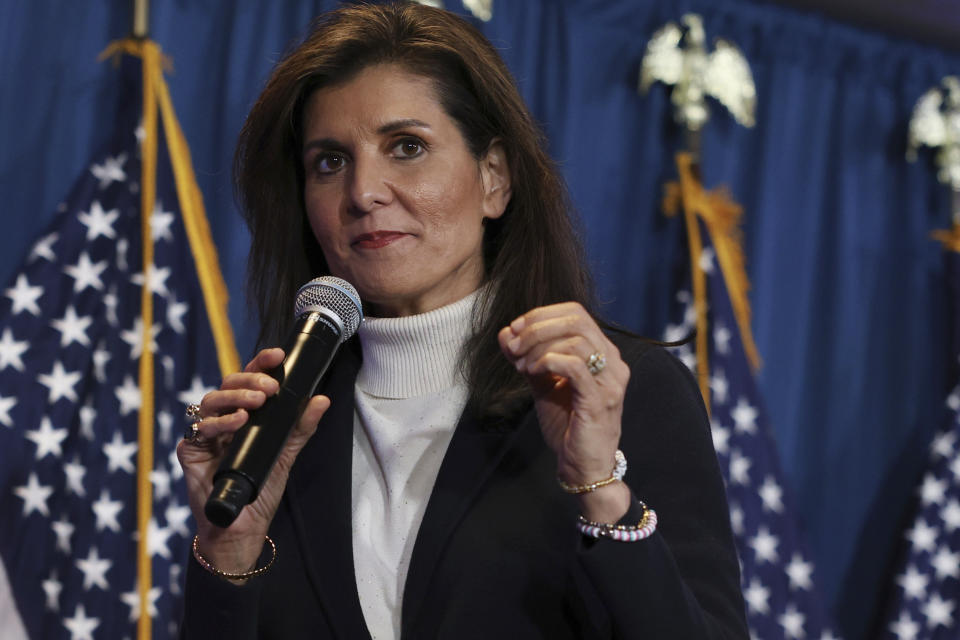 Republican presidential candidate and former United Nations Ambassador Nikki Haley speaks at a campaign event in Portland, Maine, Sunday, March 3, 2024. (AP Photo/Reba Saldanha)