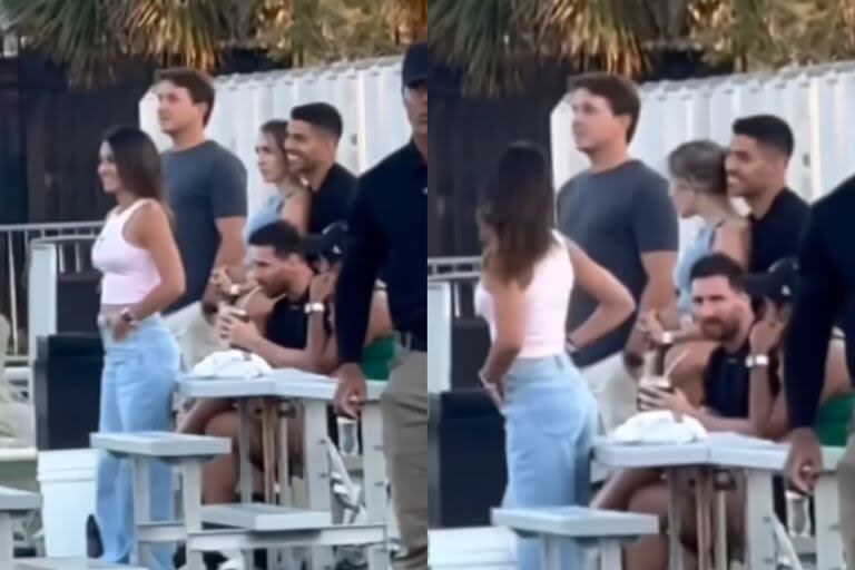 Anto Roccuzzo y Leo Messi alentaron a Thiago en un partido de fútbol (Foto: Captura de video / Instagram @queen.anto)