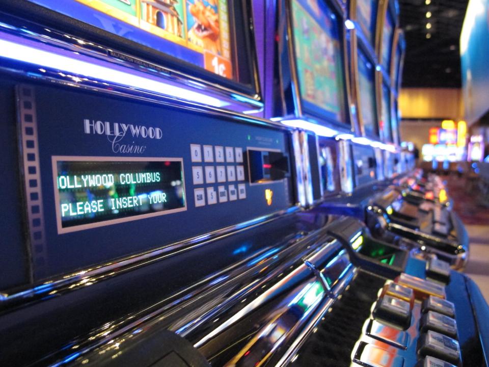 Slot machines sit ready as the Hollywood Casino Columbus opens on Oct. 8, 2012, in Columbus, Ohio. The $400 million Hollywood Casino Columbus is expected to draw 3 million visitors annually. (AP Photo/Kantele Franko.)