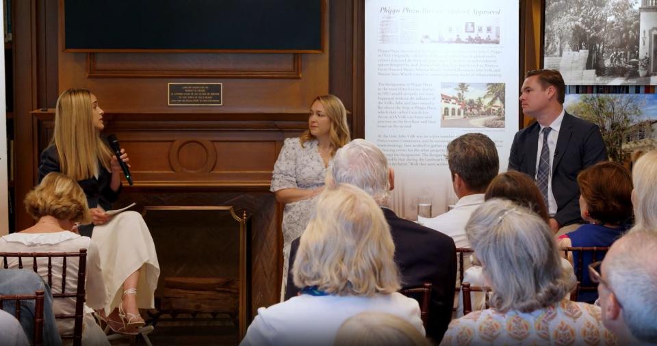 During the Preservation Foundation of Palm Beach's opening panel, the organization President and CEO Amanda Skier (left) spoke to Aimee Sunny (center) and Ted Cooney (center) about the late Councilman Robert M. Grace's influence on the town's original zoning code.