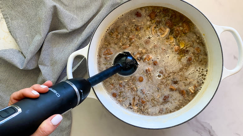 immersion blender in soup pot