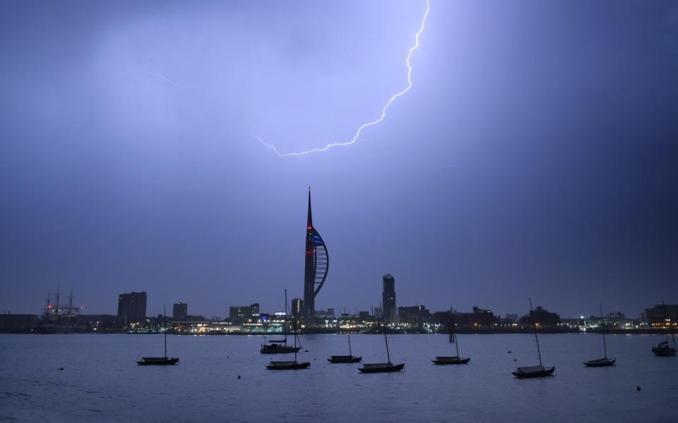 Lightning strikes above the Spinnaker Tower in Portsmouth - Paul Jacobs