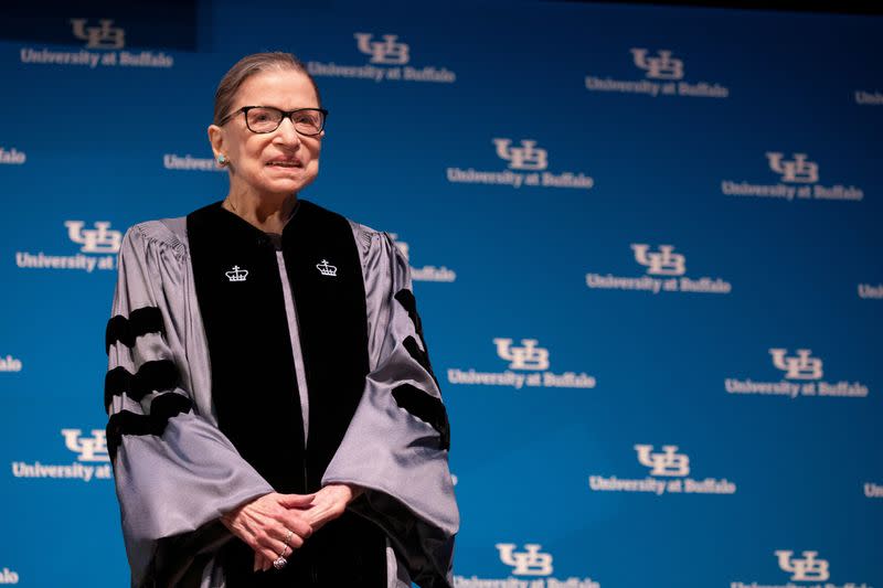 FILE PHOTO: U.S. Supreme Court Justice Ruth Bader Ginsburg speaks at University of Buffalo School of Law in Buffalo, New York