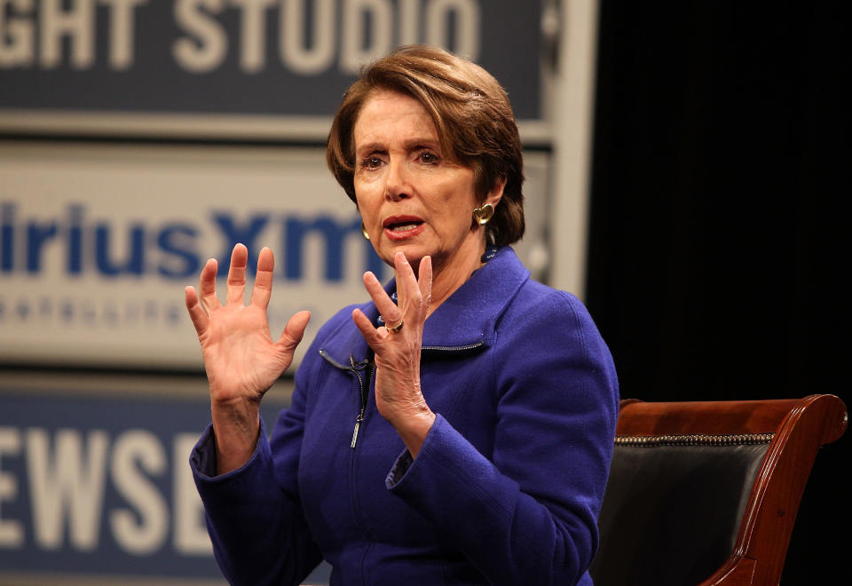 Democratic Leader Nancy Pelosi answers questions during the 'SiriusXM Leading Ladies' series hosted by SiriusXM host/veteran White House correspondent Julie Mason at The Newseum on March 4, 2014 in Washington, D.C.  (Photo by Paul Morigi/Getty Images for SiriusXM)