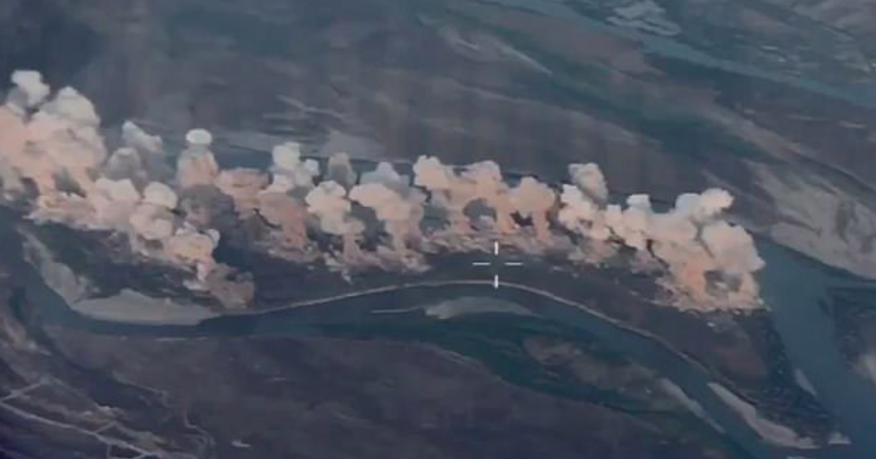 A video showed massive explosions on the island near the Tigris River (US Air Force)