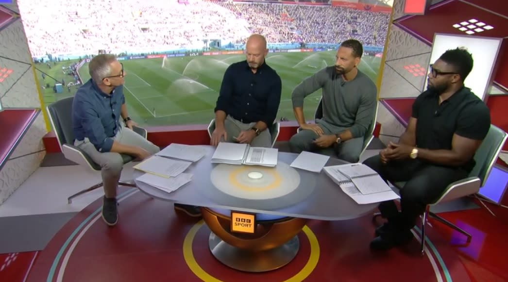 Rio Ferdinand and Alan Shearer spoke out on the armband issue ahead of England's opener against Iran. (Photo: BBC)