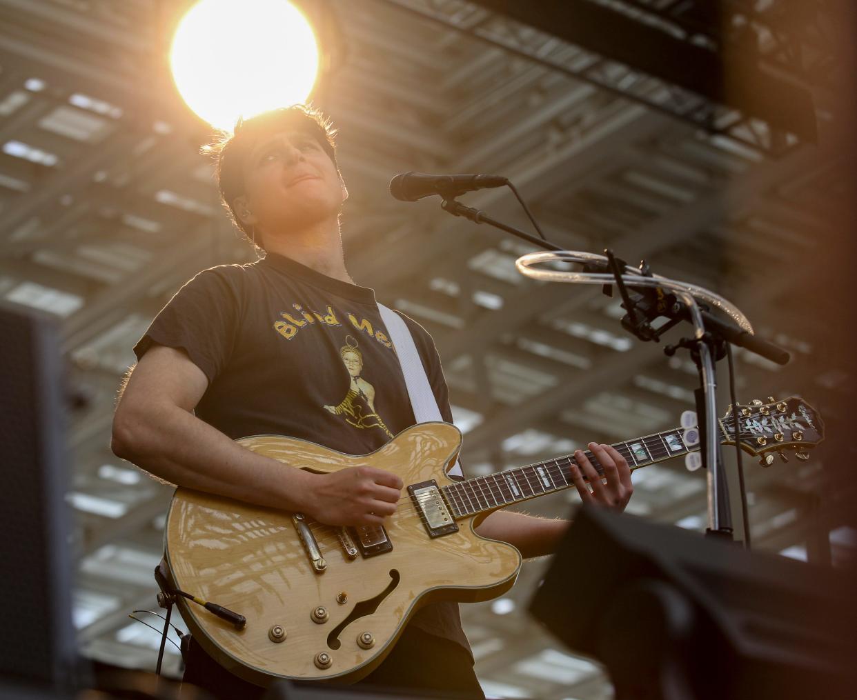 Vampire Weekend performs at the Moody Amphitheater at Waterloo Park in Austin, Monday, April 8, 2024, for a total solar eclipse show. Thousands attended and were equipped with solar eclipse glasses and watched as the eclipse reached totality, while the band paused their performance.