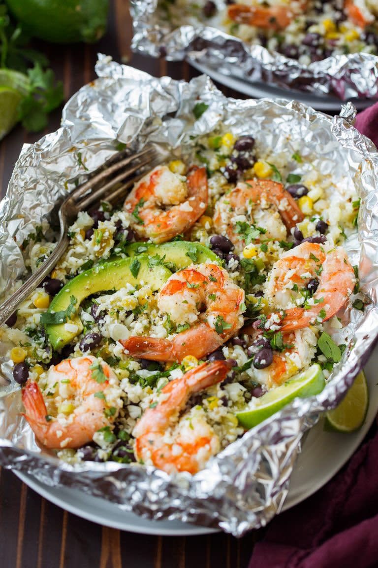 Cilantro Lime Shrimp and Cauliflower “Rice” Foil Packs