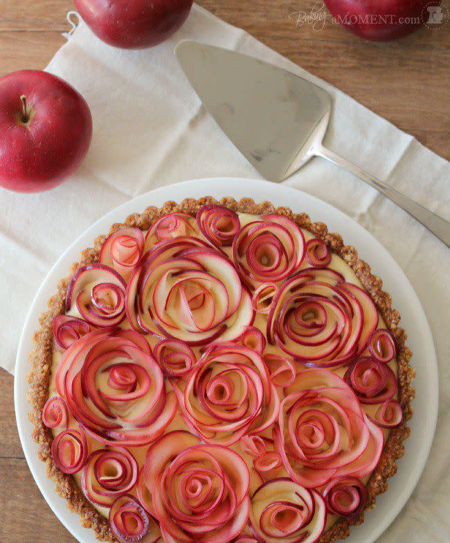 <p>This stunner tastes just as good as it looks. </p><p><strong>Get the recipe at <a rel="nofollow noopener" href="http://bakingamoment.com/apple-rose-tart-with-maple-custard-and-walnut-crust-gluten-free/" target="_blank" data-ylk="slk:Baking a Moment;elm:context_link;itc:0;sec:content-canvas" class="link ">Baking a Moment</a>. </strong></p>