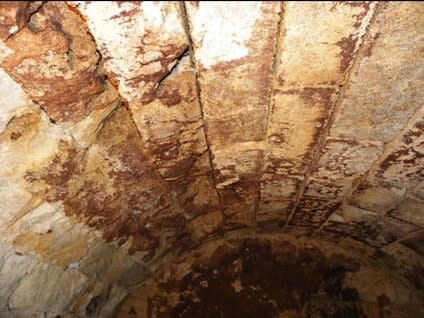 The arched ceiling of the third room inside the Kasta Hill burial complex.