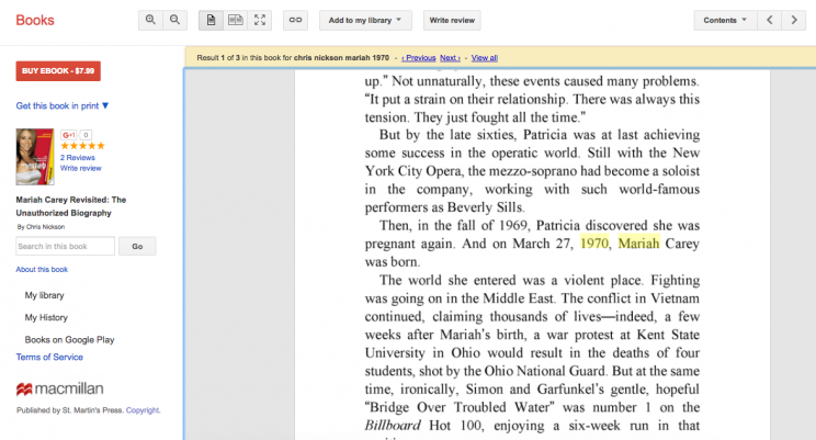 A page from “Mariah Carey Revisited: The Unauthorized Biography” by Chris Nickson. (Screenshot: Google Books)