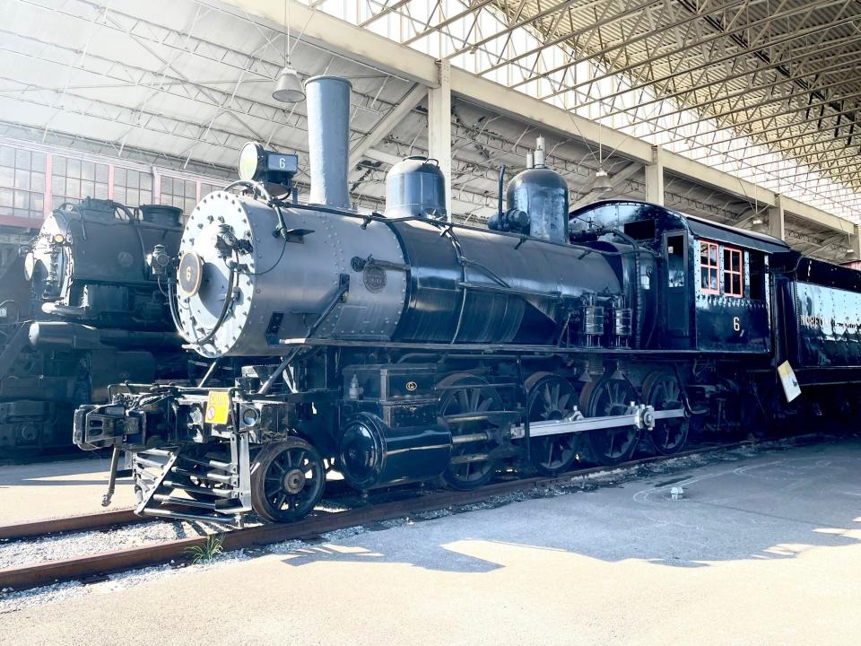 A historic steam locomotive is one of many pieces of rolling stock at the Virginia Museum of Transportation.