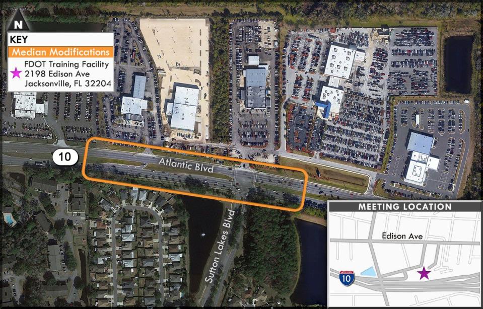 Proposed Atlantic Boulevard at Sutton Lakes Boulevard median modifications.