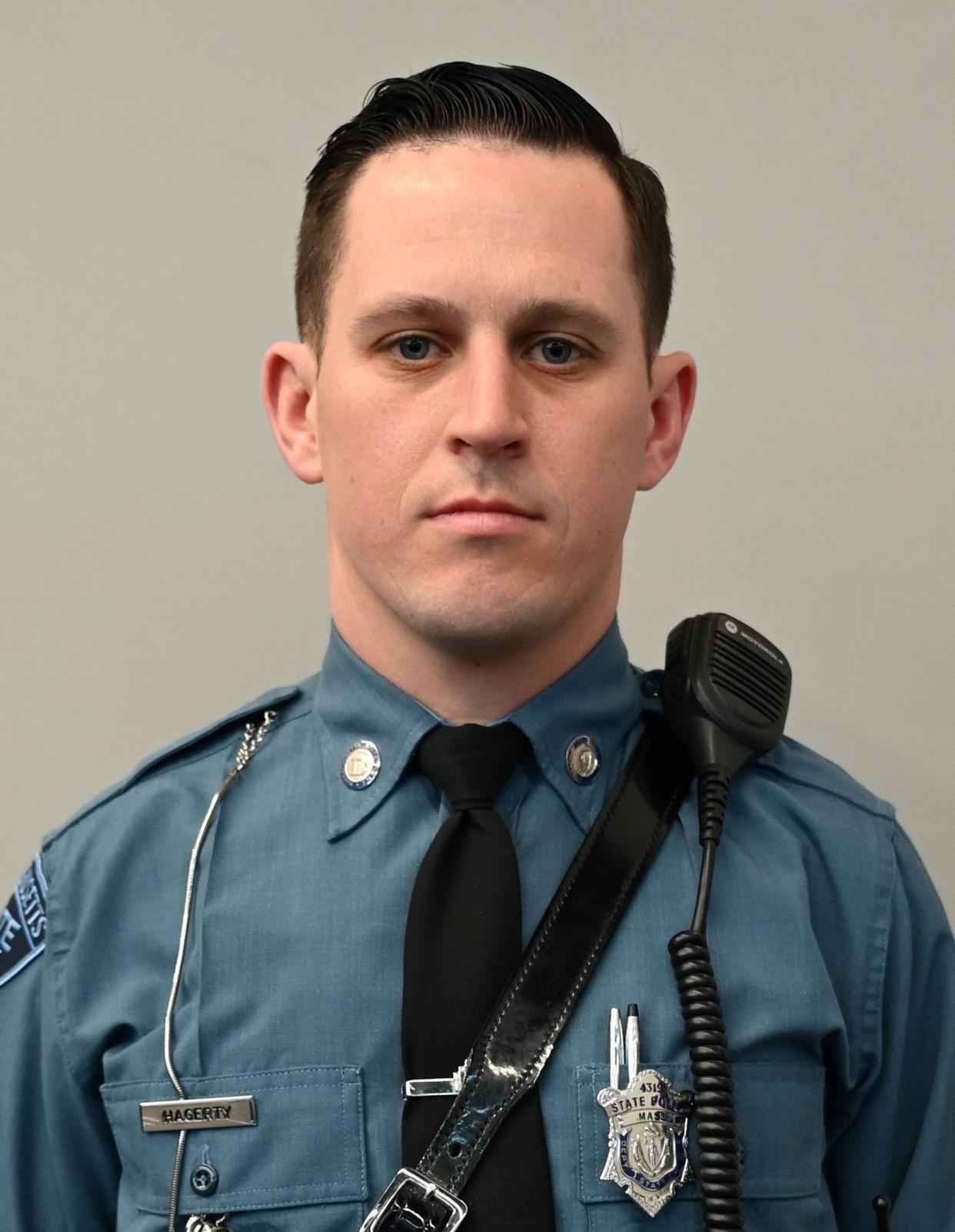 Massachusetts State Police Trooper John Hagerty rescued a man from a burning home on West Grove Street in Middleboro on Tuesday, Feb. 22, 2022.