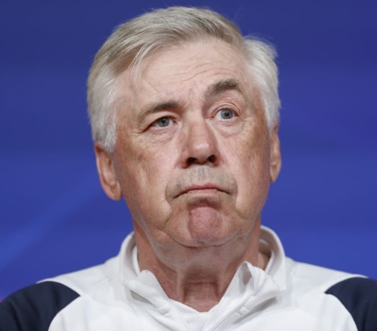 El técnico del Real Madrid Carlo Ancelotti durante la conferencia de prensa previa a la ida de semifinales de la Liga de Campeones ante el Bayern, este lunes 29 de abril en Múnich (Michaela STACHE)