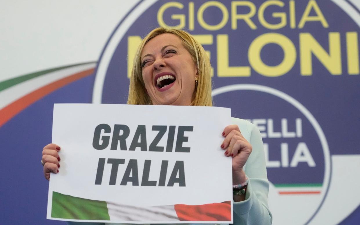 Giorgia Meloni celebrating in Rome, hours after the results of the election were known - AP