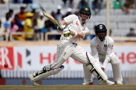 Cricket - India v Australia - Third Test cricket match - Jharkhand State Cricket Association Stadium, Ranchi, India - 17/03/17 - Australia's Steven Smith plays a shot. REUTERS/Adnan Abidi