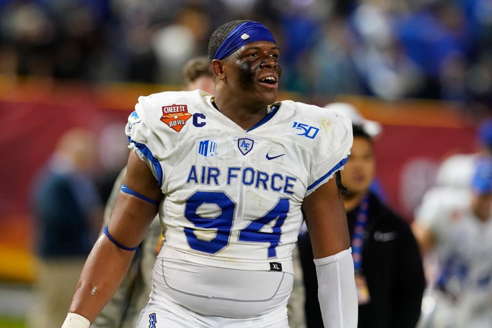 Air Force defensive tackle Jordan Jackson (94) looks on in the first half during the Cheez-It Bowl.