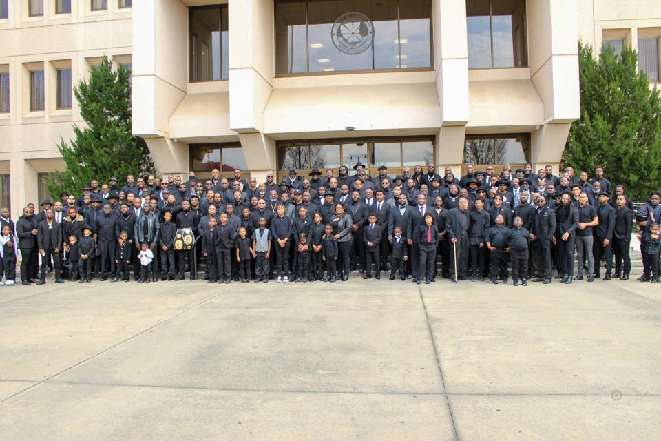 More than 200 men took part in the 100 Men In Black event in downtown Fayetteville on Feb. 10, 2024. The gathering, organized by Tiffany Campbell on the heels of a gathering of women, was a way for Black men in Fayetteville to network and support each other.